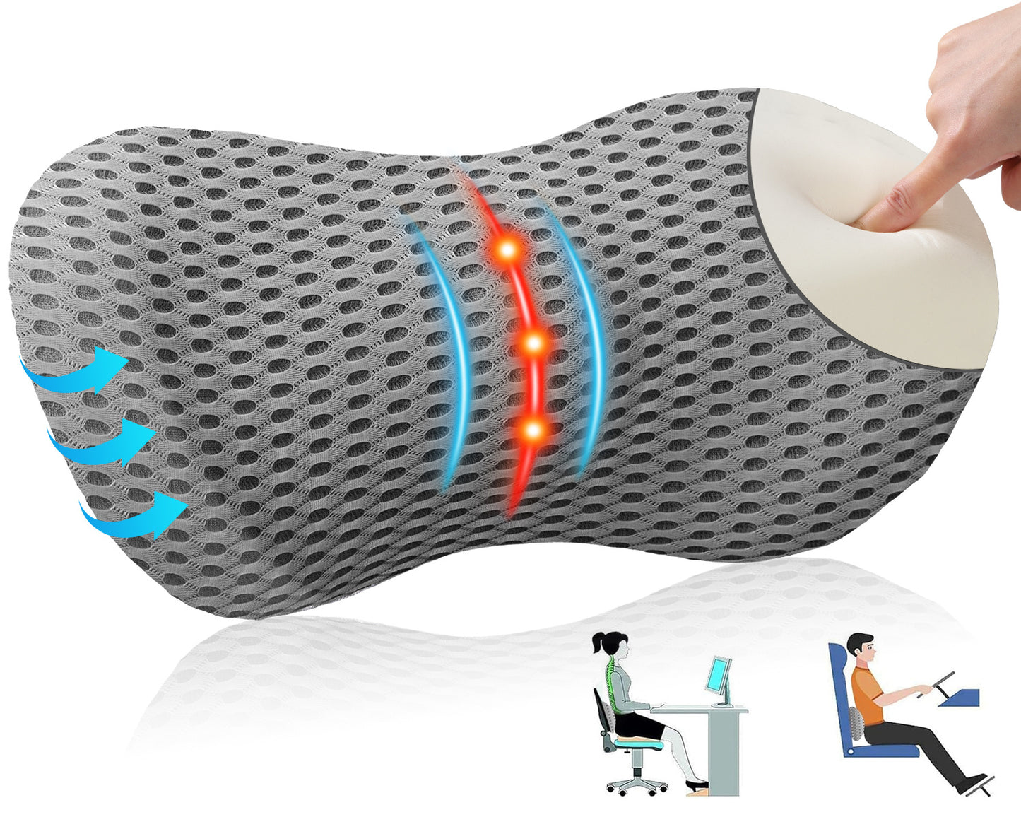 Lumbar Support Pillow For Office Chair Memory Foam Back Support Pillow For Car Office Computer Chair Recliner Back Cushion For Lower Back Pain Relief Improve Posture