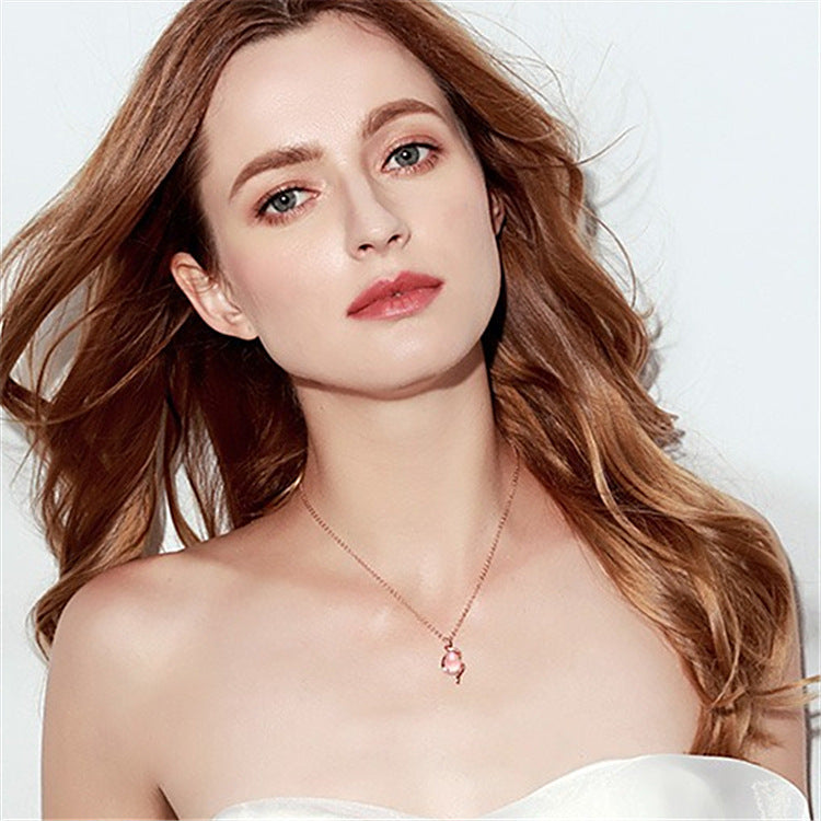 Silver Rose Gold Necklace Female Crystal Heart-shaped