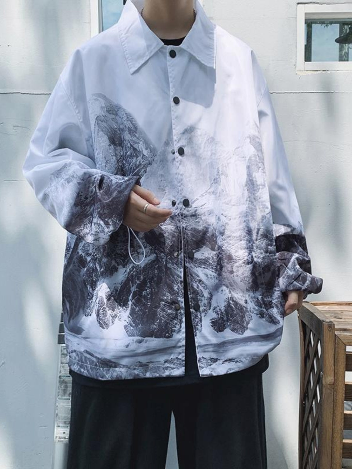 Men's Gradient Snow Mountain Printed Shirt