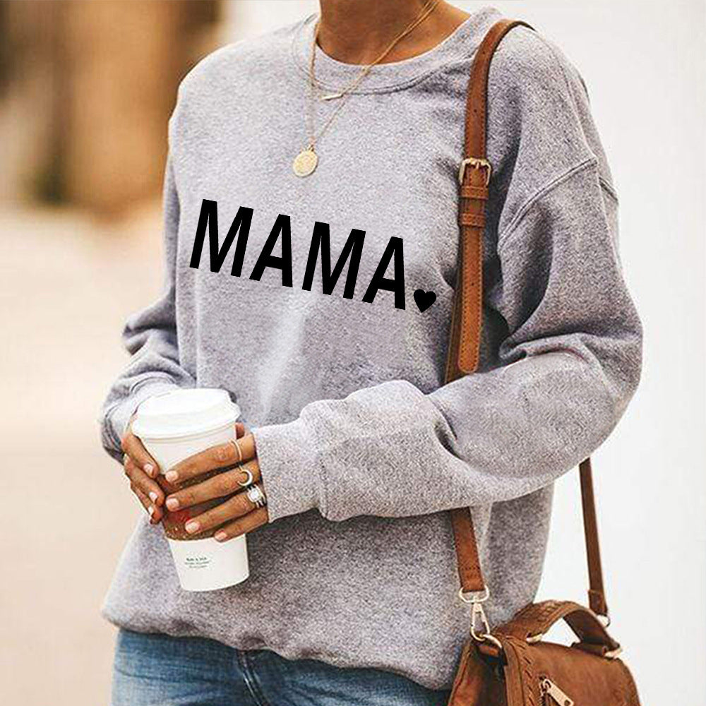 Thanksgiving MAMA Print Casual Crewneck Sweatshirt