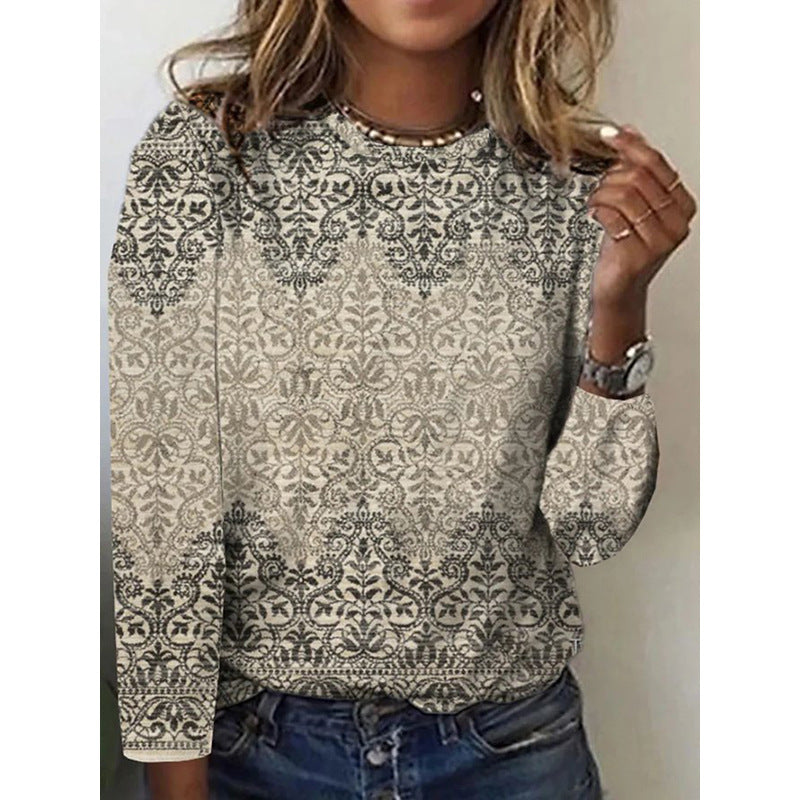 Women's Vintage Floral Print Long Sleeves T-shirt