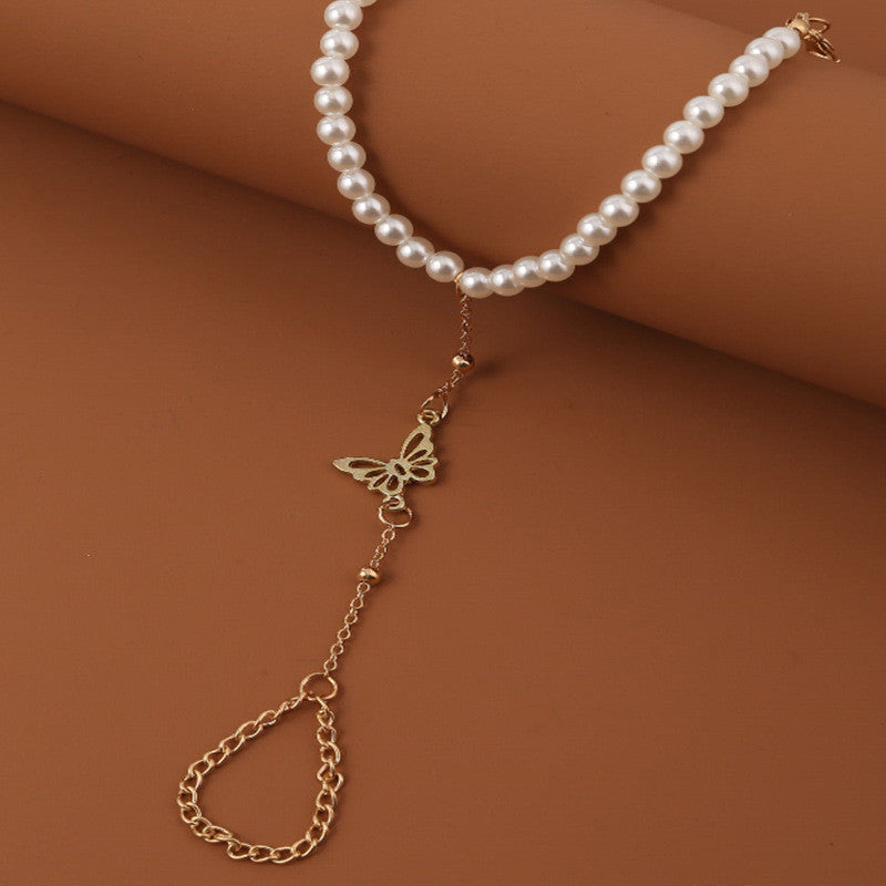 String Of Pearls Chain Butterfly Finger Bracelet