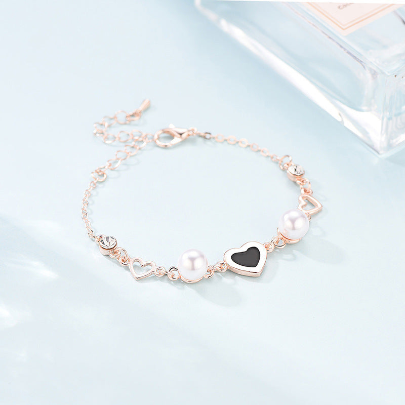 Romantic Love Shape Alloy Bracelet With Pearls