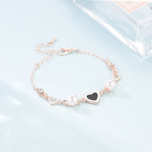 Romantic Love Shape Alloy Bracelet With Pearls