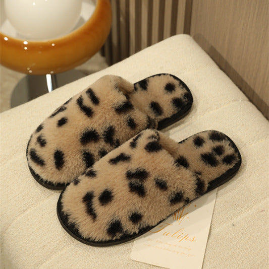 Baotou Leopard Print Fashionable Warm Cotton Slippers