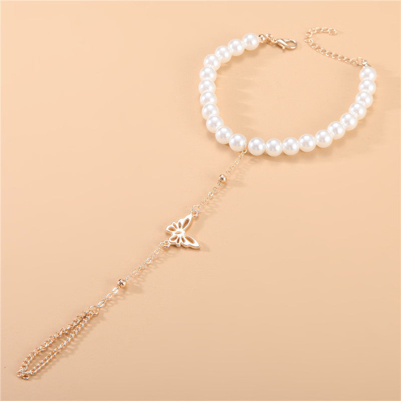 String Of Pearls Chain Butterfly Finger Bracelet