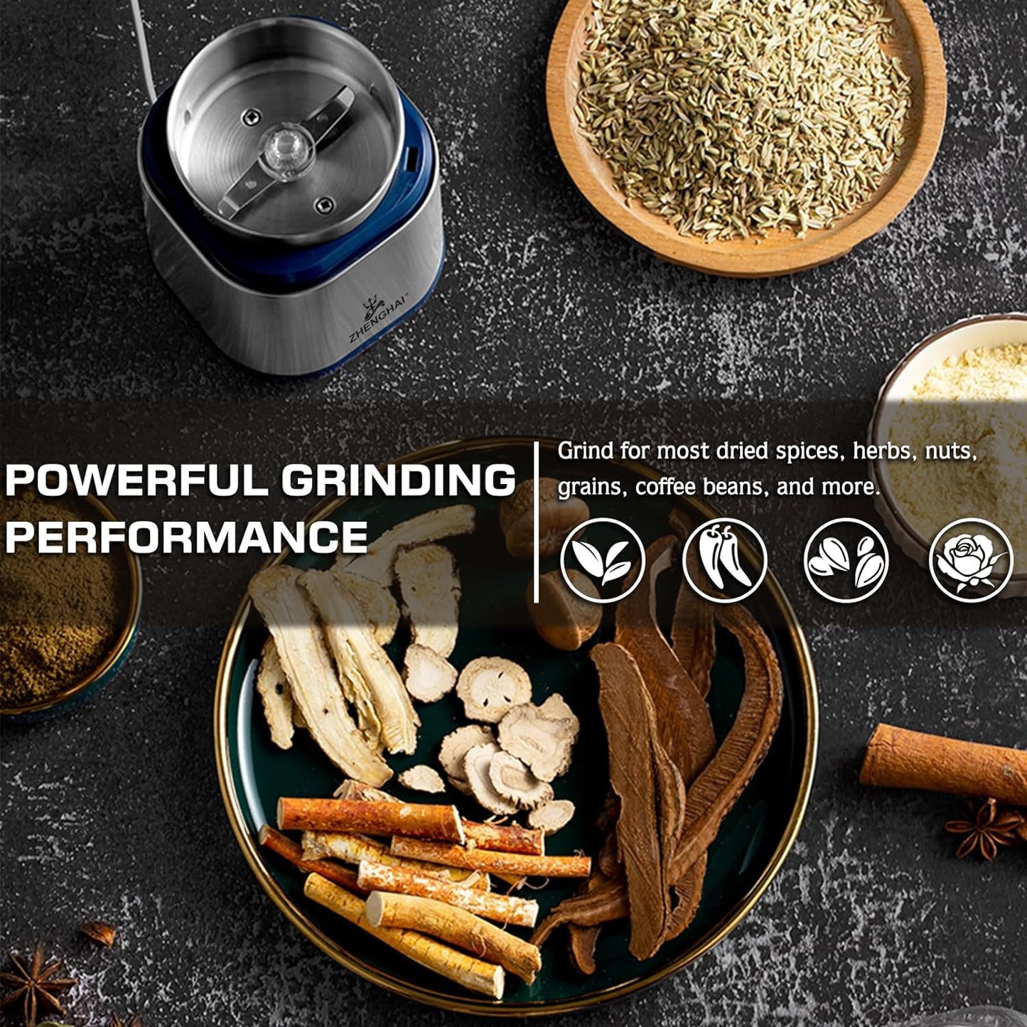 Electric Grinder For Herb,pice,Pollen And Coffee Fast Grinding For Flower Buds,Dry Spices,And Herbs Compact Size  Silver