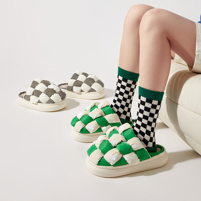 Chessboard Grid Classic Contrast Color Design Fashion Couple Men And Women Indoor Home Slippers