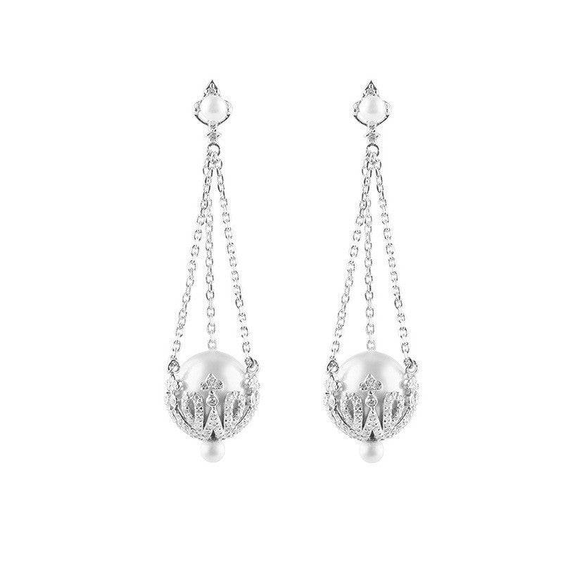 Ladies Tassel Pearl Copper Plated Zircon Earrings