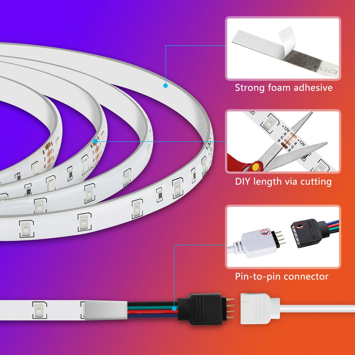 16.4 英尺 RGB 柔性 300LED 灯条 SMD 遥控仙女灯房间电视派对酒吧 LED 灯条遥控仙女灯房间派对防水