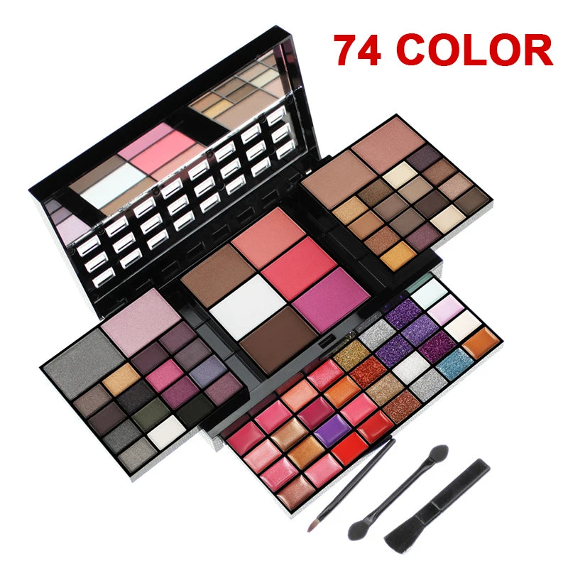 Juego de maquillaje de 74 colores, brillo de labios, rubor, sombra de ojos, resaltado, placa combinada, juego de maquillaje al por mayor