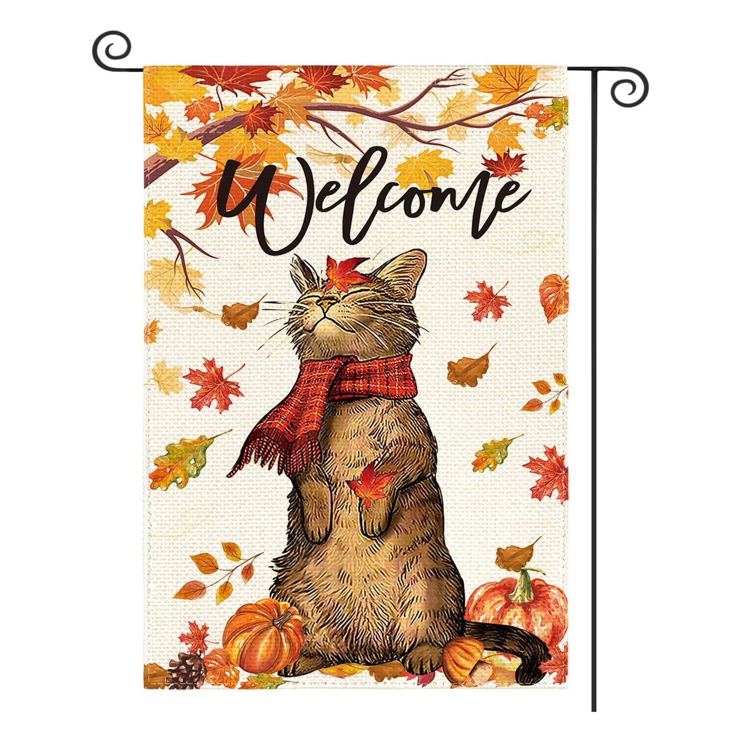 Autumn Thanksgiving Yard Decoration Linen Garden Banner Pumpkin Maple Leaf Pattern Printing Decoration