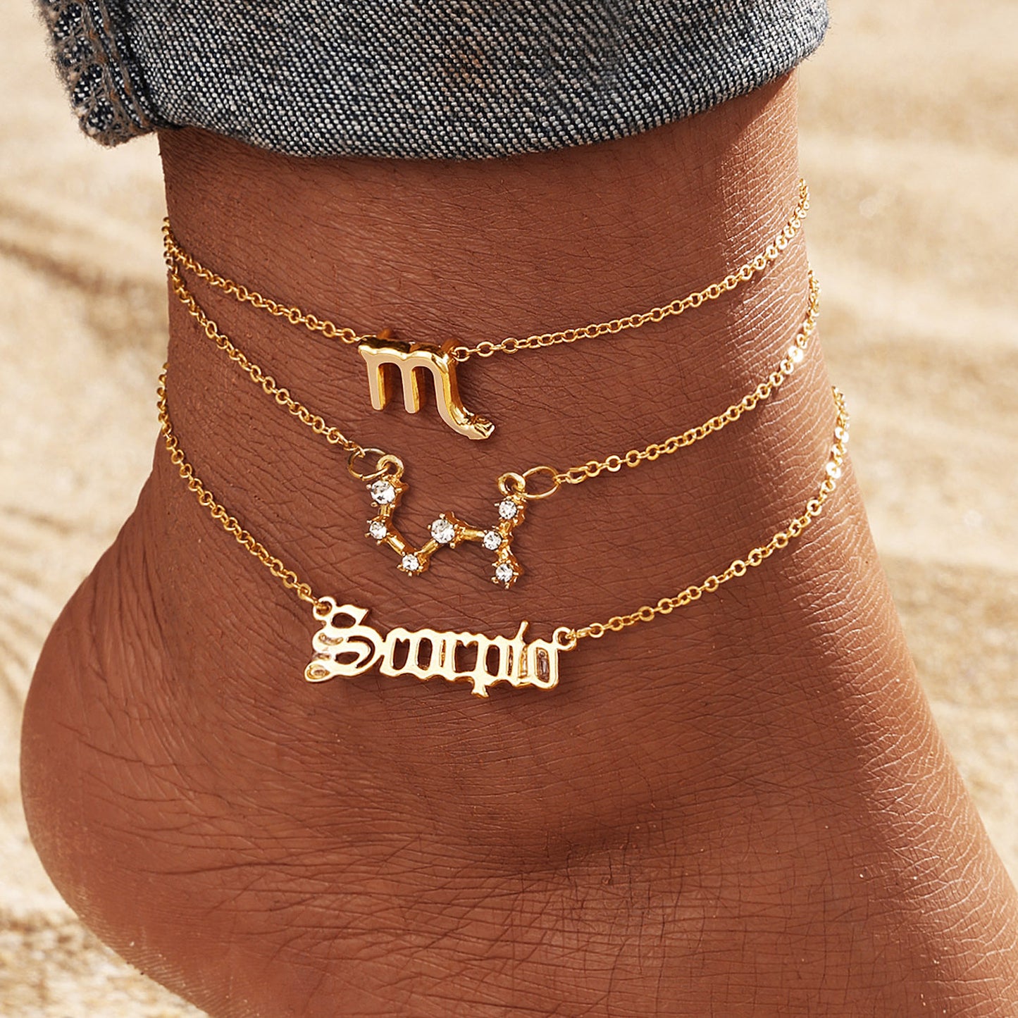 European And American 12 Constellation Alloy Anklet Women's Multi-layer Twelve Stars Gold