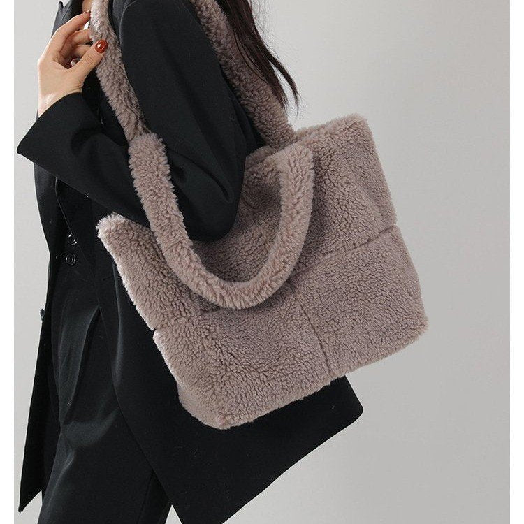 Bolso de hombro de lana de cordero con partículas a cuadros estilo coreano