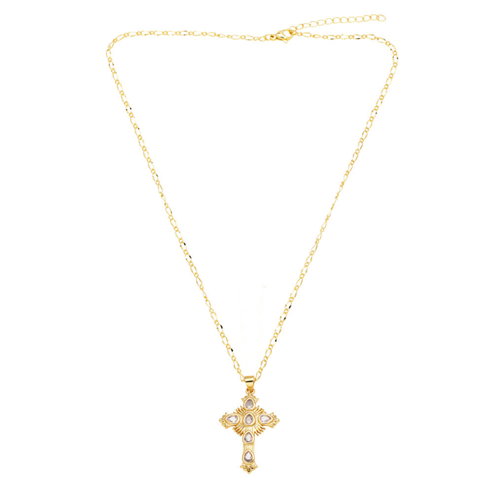 Simple Cross Pendant Necklace Plated With Real Gold