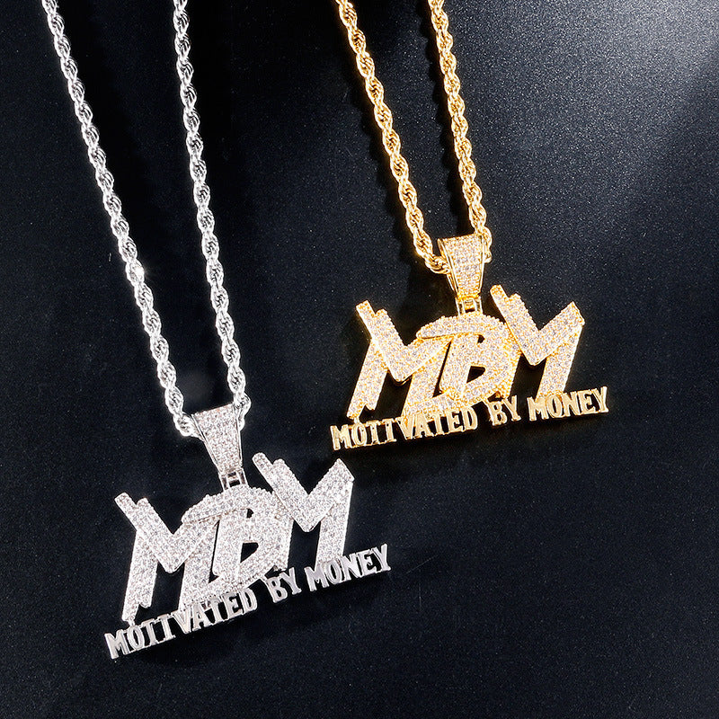 European And American Inlaid Zircon MBM Pendant Hip Hop Letters Hipster Gold-plated Necklace