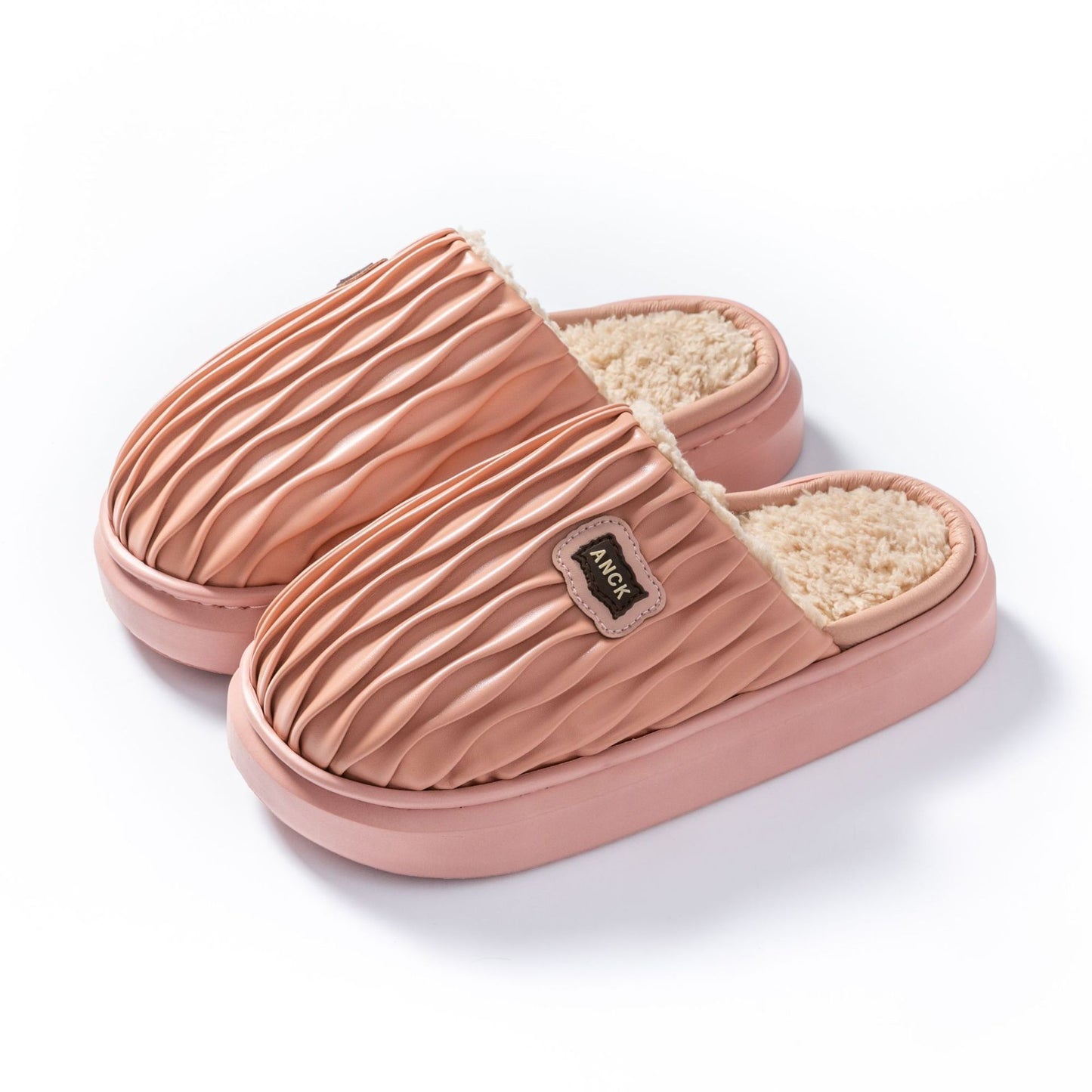 Women's Waterproof Warmth Retention Material Pod Pleated Cotton Slippers