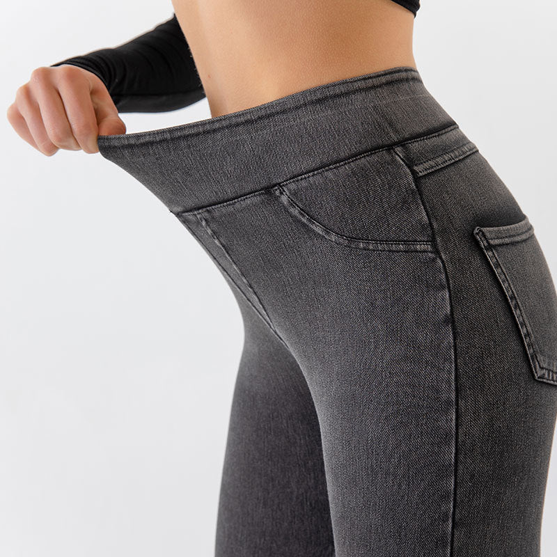 Pantalones de yoga de mezclilla Pantalones casuales ajustados deportivos de bolsillo adelgazante de cintura alta para mujer