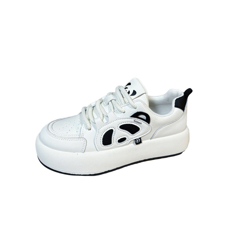 Zapatillas de deporte con plataforma, antideslizantes, deportivas, informales, Panda blanco y negro, cómodas, transpirables, con cordones, zapatos blancos