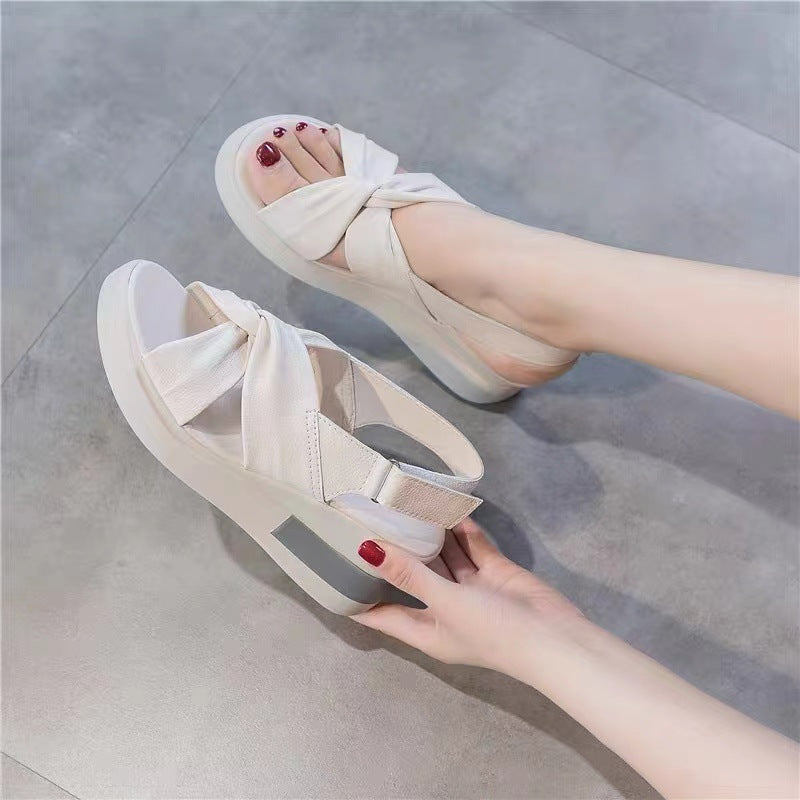 Bow Cross Height Increasing Wedge Sandals