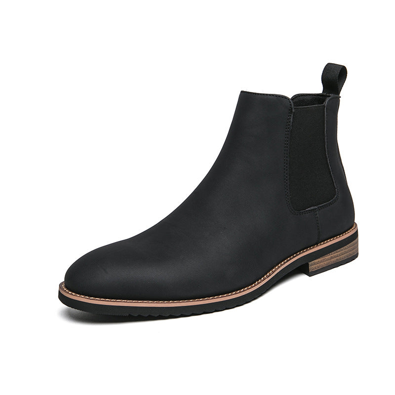 Zapatos de cuero puntiagudos de talla grande Botas Chelsea británicas puntiagudas para hombre