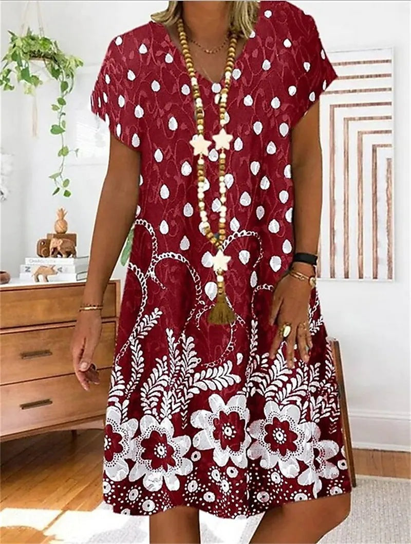 Women's V-neck Printed Short Sleeve Dress