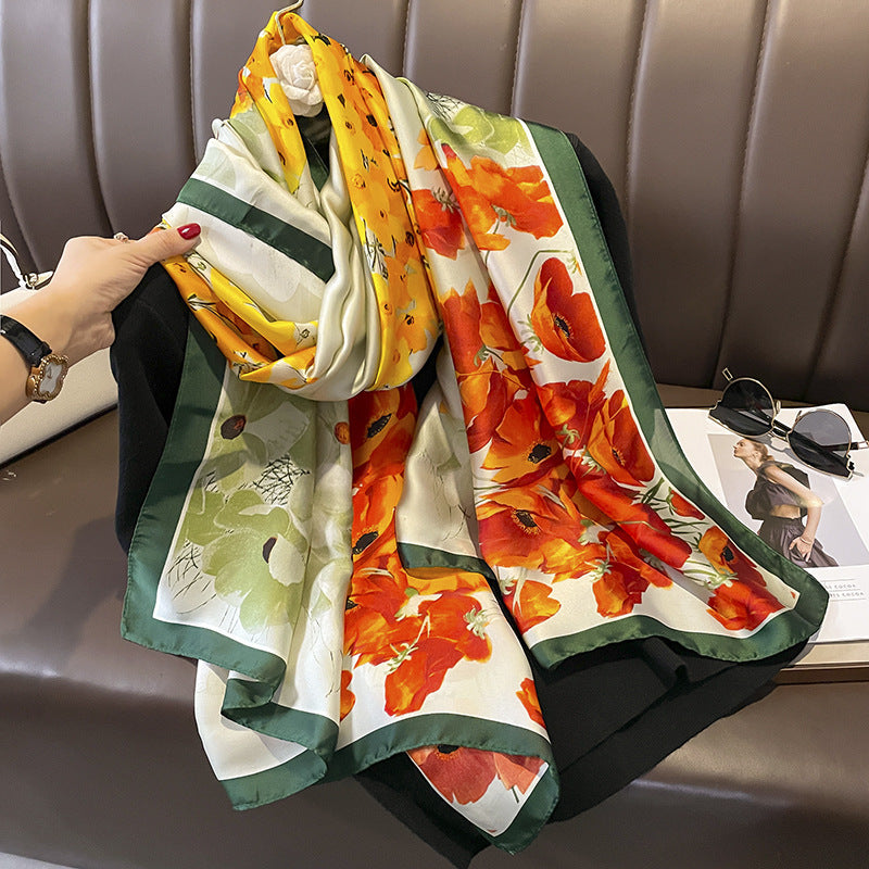 Silk Scarf Bright Butterfly Printed Silk Scarf Women's Thin Long Shawl