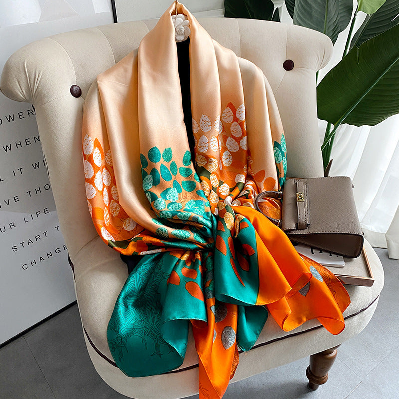 Silk Scarf Bright Butterfly Printed Silk Scarf Women's Thin Long Shawl