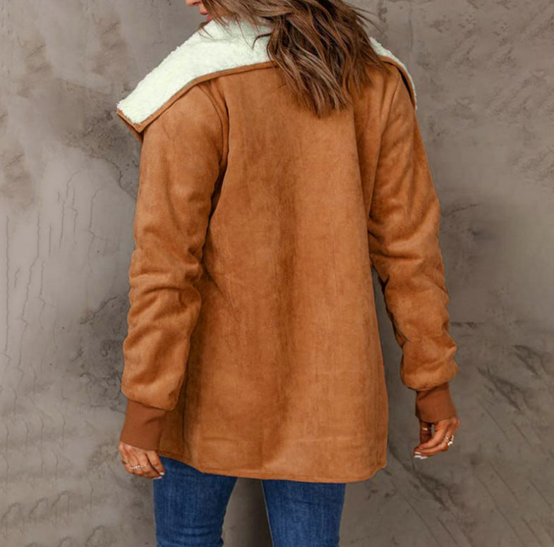 Women's Long-sleeved Suede Lambswool Warm Coat