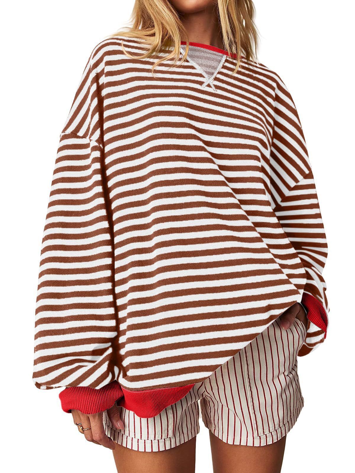 Women's Striped Embroidered Stitching Color-inserted Pullover Sweater