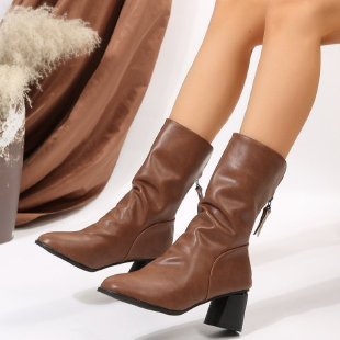 Mid Heel Chunky Heel Women's Round Head Stylish Boots