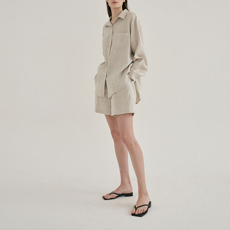 Women's Linen Shirt Shorts Suit Loose