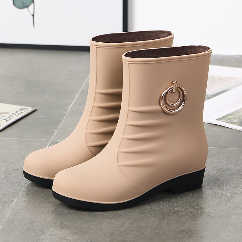 Women's Middle Tube Non-slip Warm With Velvet Rain Boots