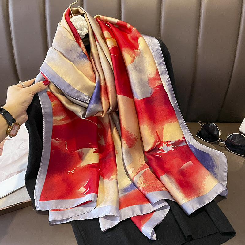 Silk Scarf Bright Butterfly Printed Silk Scarf Women's Thin Long Shawl