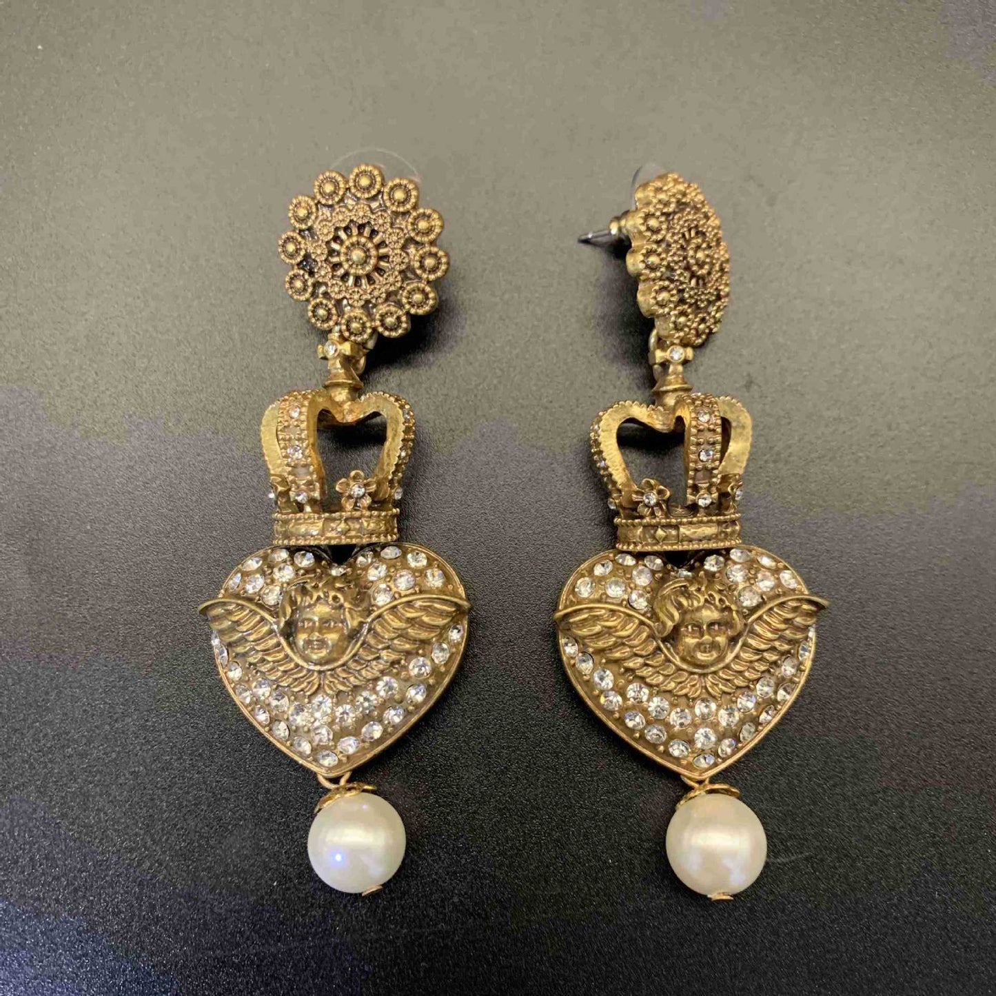 Pendientes de Cupido vintage, collar, adorno de esmalte tallado con incrustaciones de diamantes de alta calidad