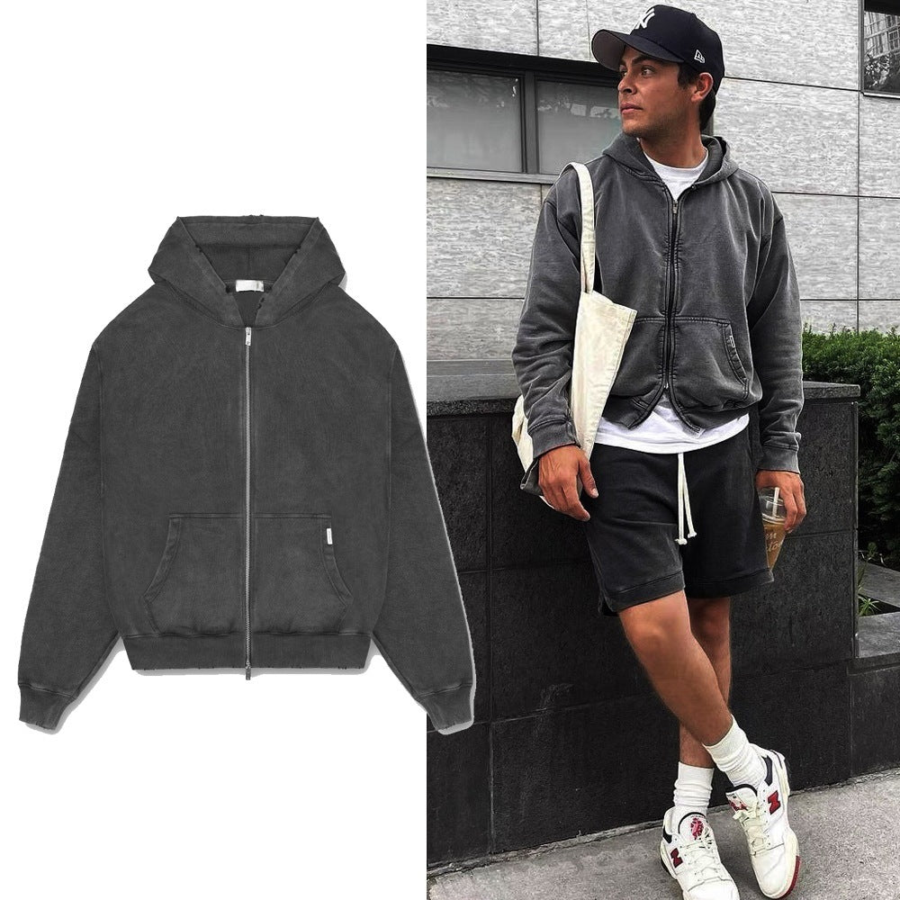 Simple Hooded Zipper Sweatshirt Cardigan For Men