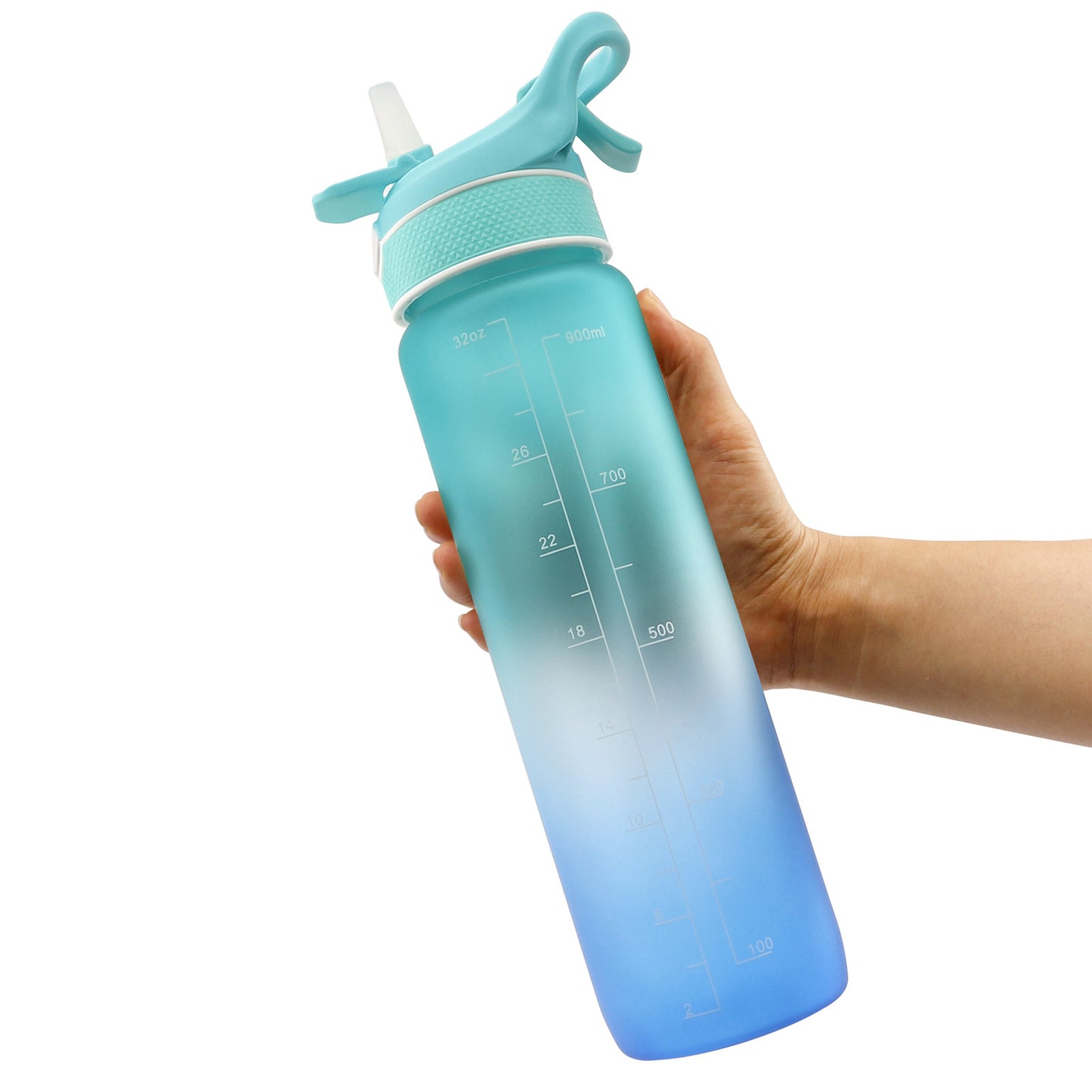 Botella de agua con pulverizador de plástico de 1000ML, cubierta de rebote, taza espacial de paja, botella de agua deportiva