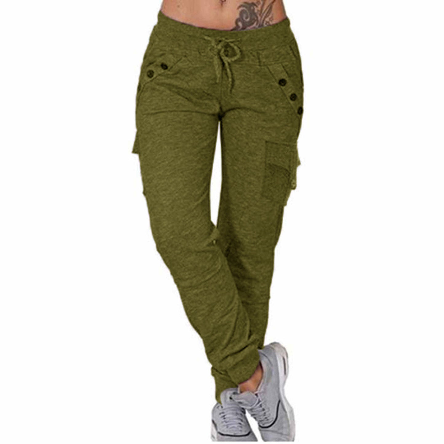 Pantalones pitillo con cordón informal estilo deportivo sueltos