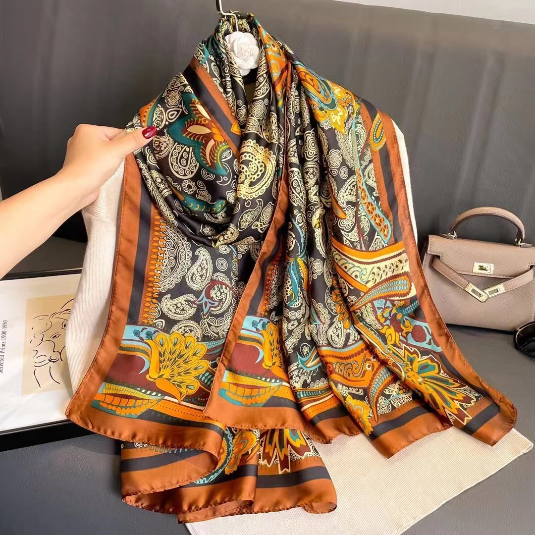 Silk Scarf Bright Butterfly Printed Silk Scarf Women's Thin Long Shawl