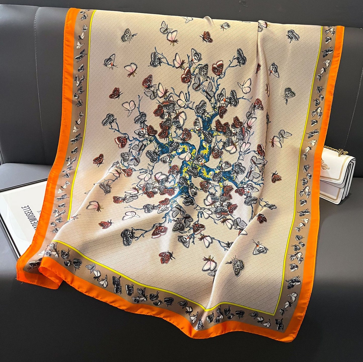 Silk Scarf Bright Butterfly Printed Silk Scarf Women's Thin Long Shawl