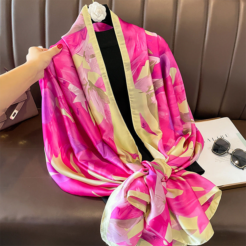 Silk Scarf Bright Butterfly Printed Silk Scarf Women's Thin Long Shawl