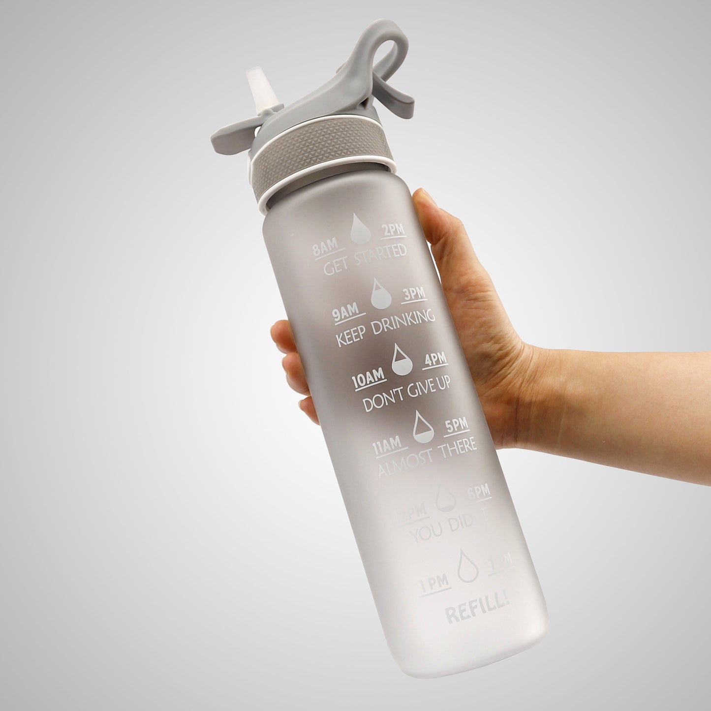 1000ML 塑料喷雾水瓶磨砂弹跳盖吸管太空杯运动水瓶