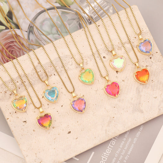 Fashion Multicolor Gradient Heart Necklace