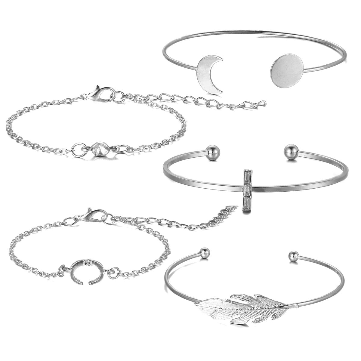 Pulsera de plumas con personalidad con incrustaciones de diamantes de imitación Pulsera redonda de composición abierta