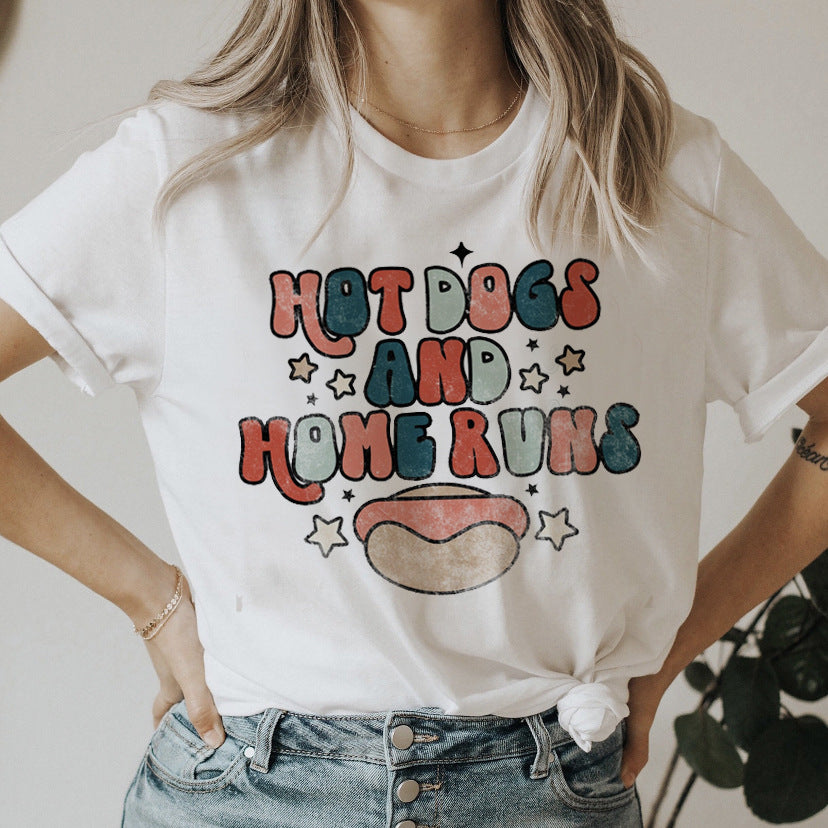 Camiseta con letras dulces y lindas, cuello redondo holgado