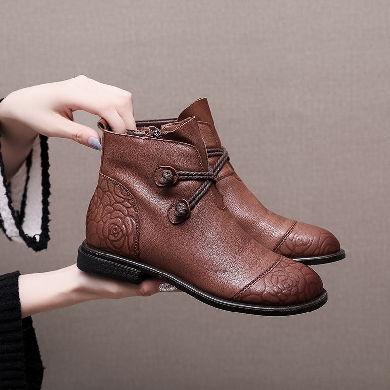 Plus Size Tube Single Ankle Boots Flat Leather