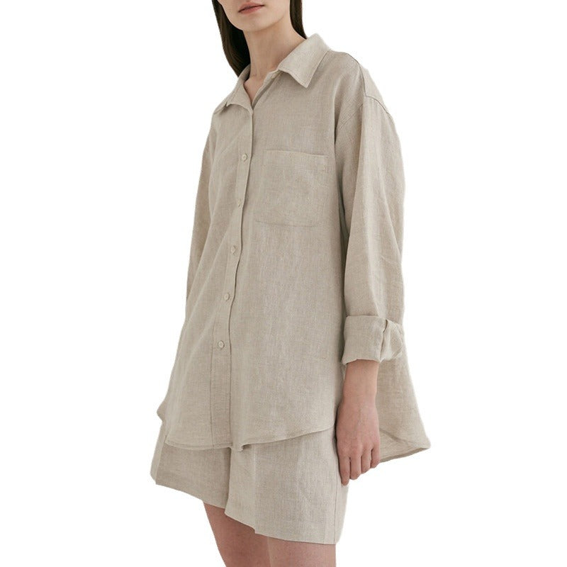 Women's Linen Shirt Shorts Suit Loose