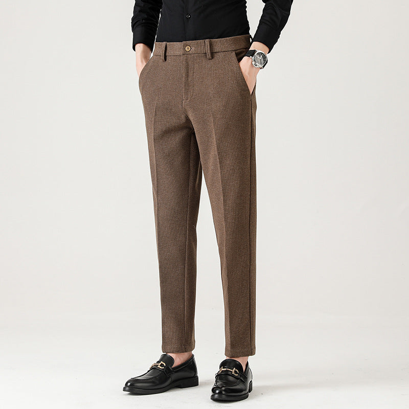 Pantalones casuales de lana para hombre Pantalones de traje pequeños elásticos