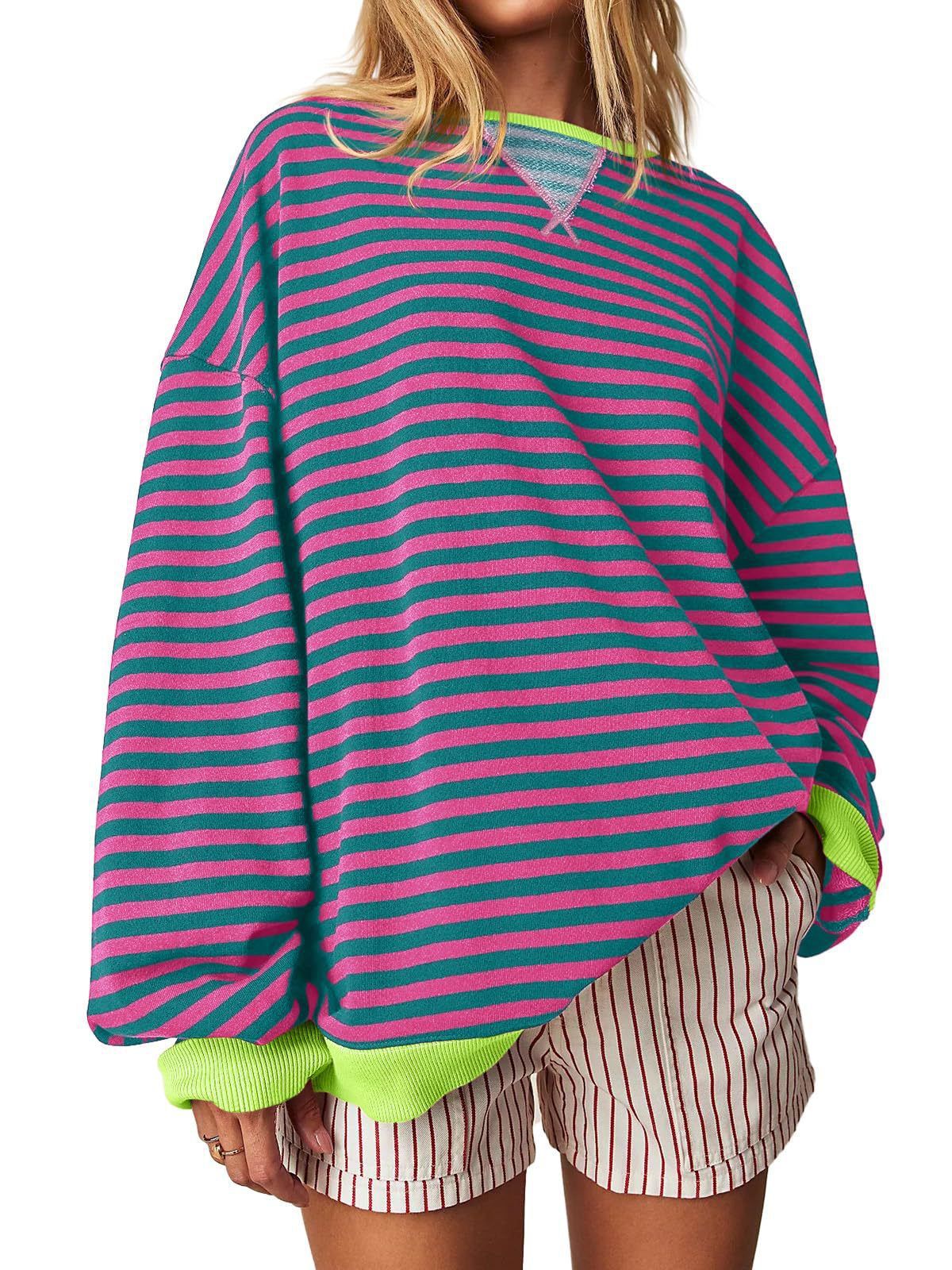 Women's Striped Embroidered Stitching Color-inserted Pullover Sweater