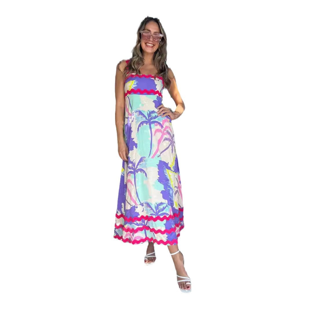 Fashion Printed Women's Wave Sling Dress